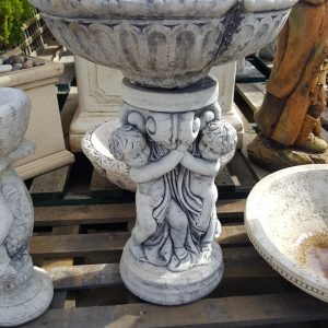 Three Cherub Concrete Birdbath Short 1604