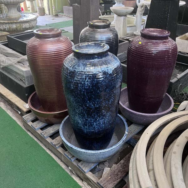 Ribbed Urn Glazed Fountain