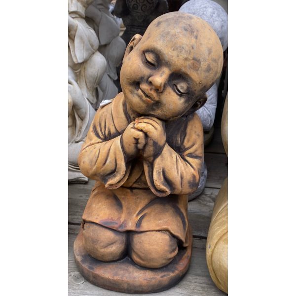 Tibet Monk Kneeling Small Concrete Statue (1435) - Image 2