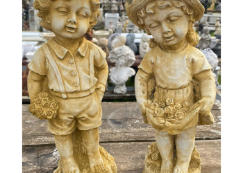 Boy and Girl with Roses Concrete Statue Pair 0316 & 0315