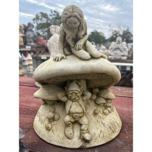 Fairy and Gnome on Mushroom Concrete Statue 0313