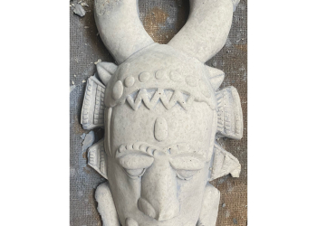 African Senufo Mask Concrete Plaque 7308