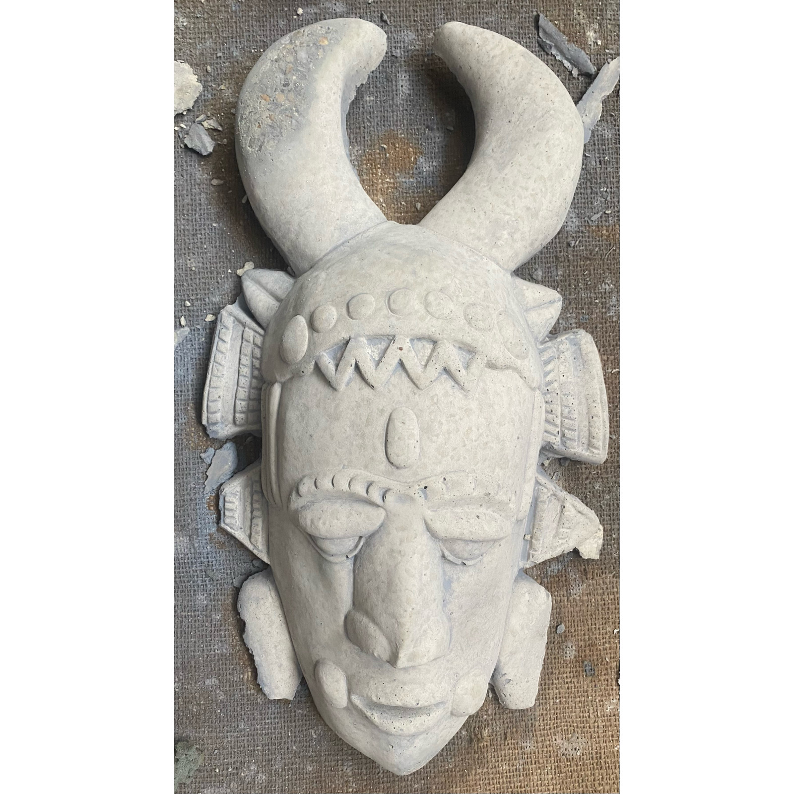 African Senufo Mask Concrete Plaque 7308
