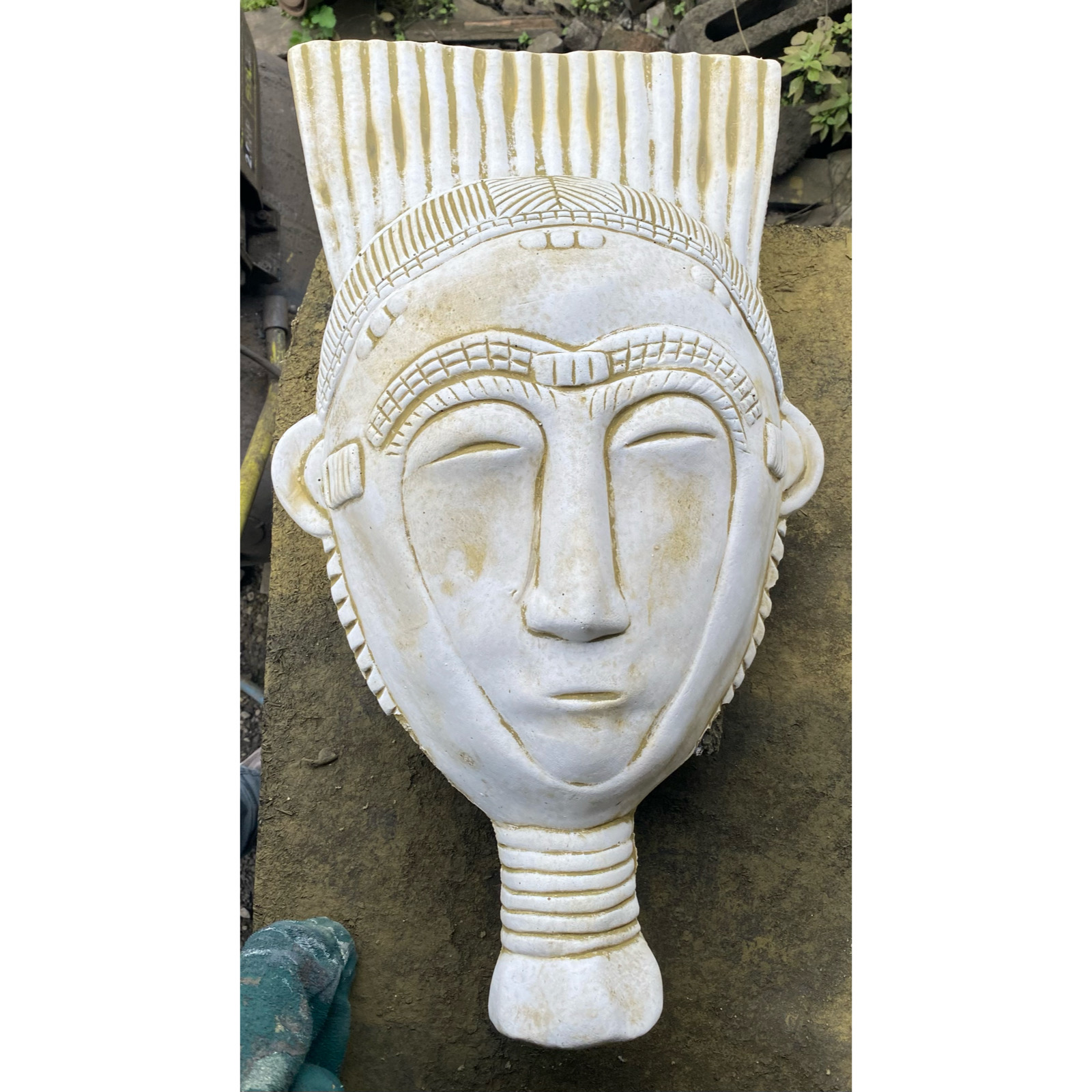 African Baule Mask Concrete Plaque 7305