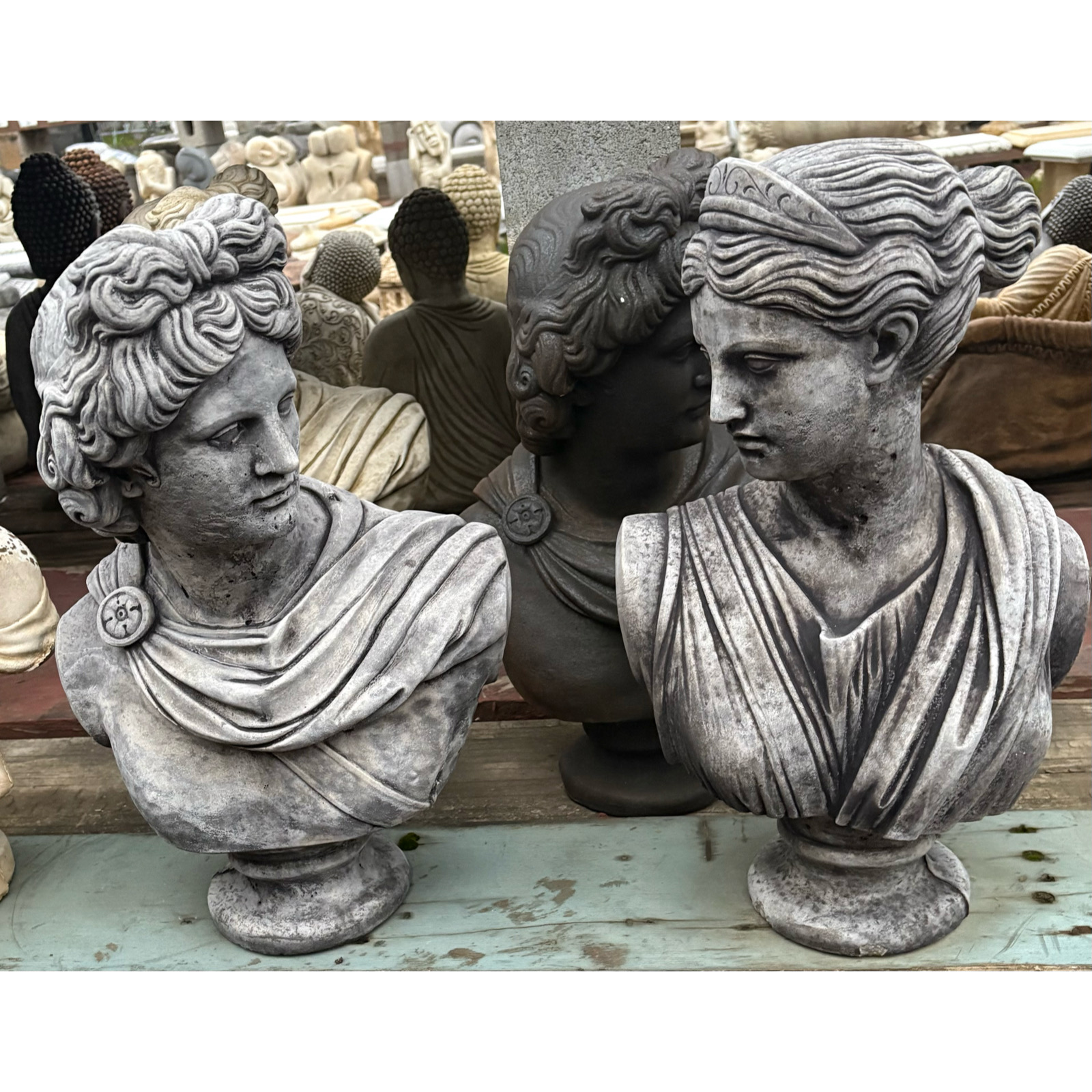 Artemis and Apollo Busts Concrete Statue Pair 8051 & 8053