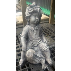 Boy on Turtle Concrete Statue 1279