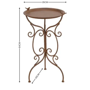 Metal Birdbath Rustic Brown with two birds