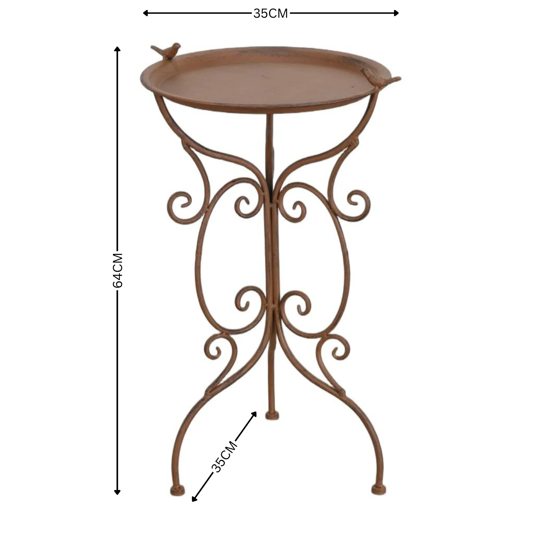 Metal Birdbath Rustic Brown with two birds